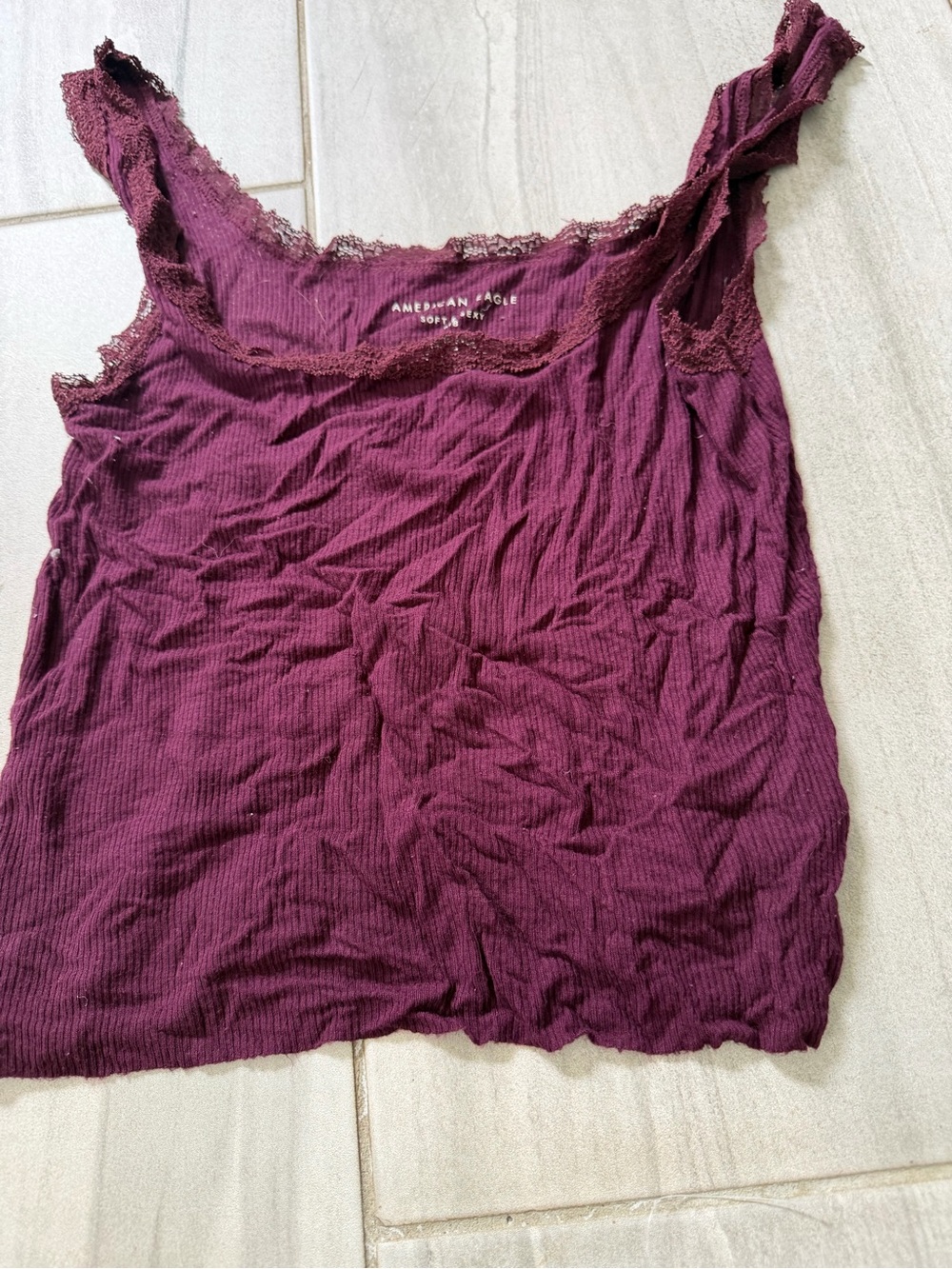 American Eagle Outfitters Plum Lace-Trim Ribbed Camisole